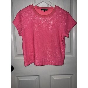 Generation Love Kai Sequined Short-Sleeve Top in Ultra Pink Size S Small Lined